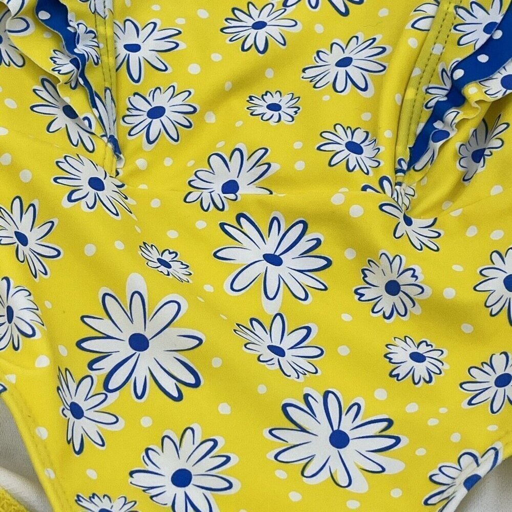 NEW Flapdoodles Girls Size 5 Floral Ruffle One Piece Swimsuit Yellow - Picture 3 of 12